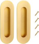 Malimali 6 Inch Gold Recessed Finger Flush Pulls for Pocket Door Closet Door, Sliding Barn Door Handle Hardware Brushed Gold Stainless Steel Oval Door Pulls (2 Pack)