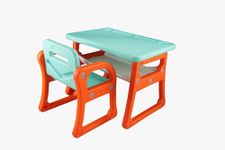 MOREYAJI Plastic Foldable Study Desk For Kids Play Table And Chair Set With Storage Rack Desk For Toddlers & Preschoolers, Multifunctional Desk Set For 2-10 Years Kids (Red)