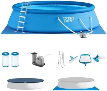 Intex Easy Set 18' x 48" Inflatable Swimming Pool Set Including 1500 GPH Cartridge Filter Pump, and Removable Ladder Bundled with Solar Pools Cover