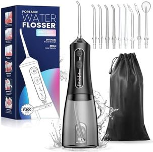 JTF Water Dental Flosser Picks for Teeth - 4 Modes Cordless Oral Irrigator, 300ML Portable Water Flosser & Rechargeable IPX7 Waterproof Water Teeth Cleaner for Home Travel with 9 Jet Tips (Black)