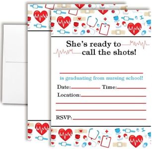 Nursing School Graduation Party Invitations, 20 5x7 Fill In Cards with Twenty White Envelopes by AmandaCreation