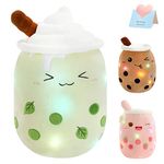 Athoinsu Light Up Matcha Milk Tea Plush Pillow 10'' Kawaii Stuffed Bubble Animal Toy with LED Lights Birthday Christmas Holiday Valentines Gifts for Kids,Girls,Boys