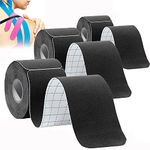 Kinesiology Tape Precut (3 Rolls,60 Strips) Waterproof Sports Tape for Athletes Physio Elastic Tape Pain Relief Adhesive for Muscles Shin Splints Ankle Knee & Shoulder 5m(Black)