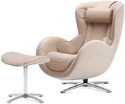 Nouhaus Classic Massage Chair with Ottoman. Mellow Sand Leather Lounge Chair, with Percussive hiatsu Chair Massager, Speaker and Recliner. Comfy Room Chair with Spot & Full Body Massager (Mellow Sand)