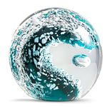 Hand Blown Glass Figurines Ball Ocean Waves,Paperweight Glass Ball,Home Decor Collectible,Aquarium Decor,Office Decor Ocean Lovers