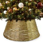 Albert Austin Christmas Tree Skirt | Wicker Xmas Tree Skirt | Christmas Tree Decor | Xmas Willow Tree Skirt | Christmas Tree Trunk Wicker Base | Luxury Grey Xmas Tree Skirt Base Cover (Small Gold)