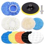 Swpeet 13Pcs 6 Inch Buffing Pads Set, Car Polishing Pad Kit, Foam Polish Pads Wax Buffer Polisher Attachment for Drill for Household Electric Drill and Auto Polisher with M14 Drill Adapter