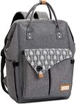 Lekebaby Diaper Bag Backpack Multi-function Waterproof Diaper Backpack Baby Bags for Mom and Dad with Changing Pad & Insulated Pockets & Stroller Straps, Grey