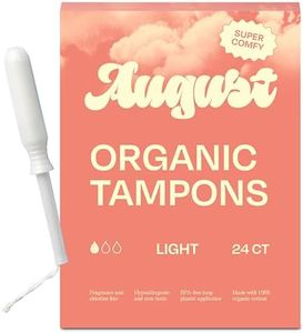 August Light Tampons - 24-Pack 100% Organic Cotton Tampons for Women and Anyone Who Menstruates, Non-Toxic, Fragrance-Free, and Hypoallergenic with Long Applicators