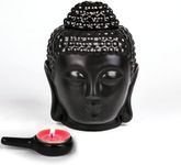 EVERGD Set of 2 Buddha Head Statue Essential Furnace Oil Candle Burners Ceramic Aromatherapy Diffusers for Yoga Spa Pilates Meditation Room Home Decor Gift (Black)