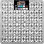 Gorilla Grip Patented Shower Stall Mat, 21x21, Machine Washable, Square Bathroom Bath Tub Mats for Stand up Showers and Small Bathtubs, Drain Holes Keep Floor Clean, Suction Cups, Soft on Feet, Gray