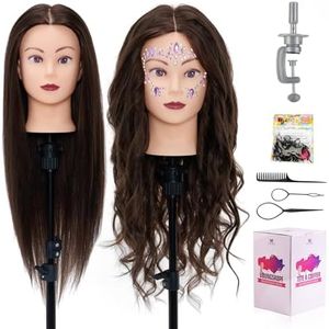 28" Mannequin Head Human Hair, Mannequin Head with 60% Real Hair,Cosmetology Mannequin Doll Head for Hair Styling,Training Practice Braiding Manikin Head with Table Clamp,Hair Styling Set #4