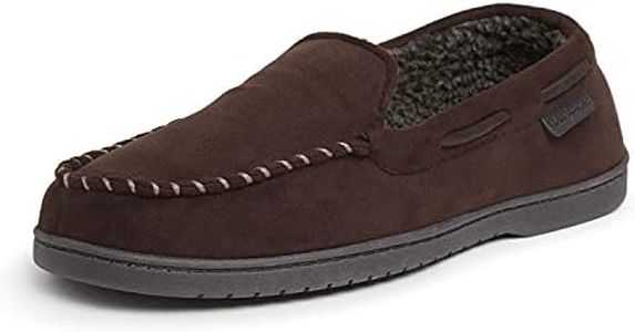 Dearfoams Men's Keaton Memory Foam Moccasin with Wide Widths Slipper, Coffee Microsuede, Medium