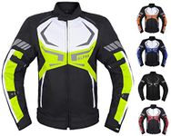 MOTORCYCLE JACKET MENS CE ARMORED BIKERS RIDING RACING WATERPROOF ALL SEASON JACKET (GREEN, SMALL)