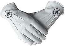 Masonic White Soft Leather Gloves Square and Compass Masonic Glove (X-Large)