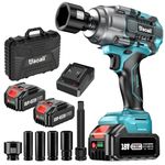 Uaoaii 1300Nm(960ft-lbs) Cordless Impact Wrench Torque Beast, 1/2 Battery Impact Gun w/ 2X 5.0Ah Battery, 5 Sockets & Storage Box, Electric Impact Wrench for Truck RV, Maintenance Duty, IW810