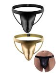ohmydear Men's Thong Underwear Bulge Pouch G-String Briefs Panties Low Rise Thongs Jockstrap Shiny Sissy Lingerie Pack of 2 Jock Straps for Men S-XL