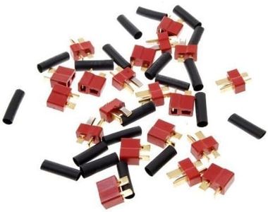 10 Pairs Red Ultra T Plug Connectors Deans Style For RC LiPo Battery Male and Female + (20 Pack) Shrink Tubing