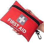 General Medi Mini First Aid Kit, 92 Pieces Small First Aid Kit - Includes Emergency Foil Blanket, Scissors for Travel, Home, Office, Vehicle, Camping, Workplace & Outdoor (Red)