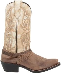 Laredo Womens Sand/White Cowboy Boots Leather Cowboy Boots Square Toe 6 M