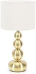 Gold Stacked Ball Bedside Light Table Lamp with Drum Shade for Bedroom - LED Bulb Included