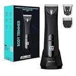 Body Groomer Men, Ball Trimmer Men, Body Shavers for Men, Pubic Hair Trimmer with Replaceable Ceramic Blade Heads, LED Light and Power Display, Standing Recharge Dock for Wet/Dry Use (Black)