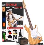 Pyle Full Size Electric Guitar Kit with 5W Amplifier, Gig Bag, Picks, Spare Strings, and Strap, ST-Style Beginner Guitar Bundle with 22 Frets, Paulownia Wood Body, Natural