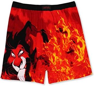 Disney The Lion King Scar Hyenas Mens Briefly Stated Boxer Lounge Shorts (Large, Black/Red)