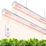 Monios-L LED Grow Light 4FT, Plant Grow Light with Auto On/Off Timer 9/12/15H, 120W(2x60W), Full Spectrum, Warm White Light, Plant Light for Indoor Plants with Reflectors, Plug and Play, 2-Pack