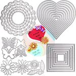 DailyTreasures 5 Set Cutting Dies Stencil, 32Pcs Metal Template Moulds Multi-Shape DIY Craft Embossing Tools for Album Scrapbooking Art Decor & Card Making(Heart/Square/Round Lace/Butterfly/Flower)