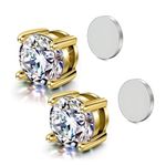 Via Mazzini Gold Plated Round 6mm Clip-On No-Piercing Required Clear White Crystal Magnetic Ear Stud Earrings For Men And Women (ER2827) 1 Pair