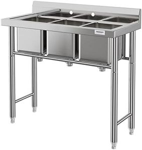 DEXSO Stainless Steel 3 Compartment Sink Freestanding Commercial Sink, Prep & Utility Sink for Restaurant, Laundry, Garage, Workshop Sink with Legs, Outdoor