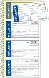 Adams Write n' Stick Receipt Book, 2-Part, Carbonless, White/Canary, 5-1/4" x 11", Spiral Bound, 200 Sets per Book, 4 Receipts per Page (SC1152WS)