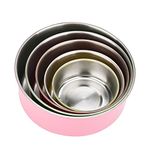 5 Pcs Stainless Steel Bowls, Unbreakable Mixing Sizes Bowl Set, Home Kitchen Food Container Storage For Cooking, Baking (Pink)