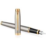 PARKER IM Fountain Pen | Brushed Metal | Medium Nib with Blue Ink Refill | Gift Box