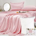 PROMEED Upgraded 23 Momme Silk Sheets Twin XL, Grade 6A+ Mulberry Silk Bed Set 3pcs with Cooling Fitted & Flat Sheets and Pillowcases (Pink, Twin XL)