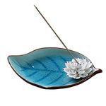 Corciosy Censer Ceramic Handmade Artistic Incense Stick Burner Holder Lotus Ash Catcher Buddhist Water Lily Plate Single Hole Round (Blue)