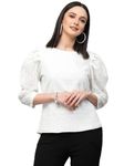 Style Quotient Women White Self Design Floral Lace Regular Smart Casual Tops