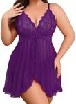 Avidlove Plus Size Sexy Lingerie for Women Lace Babydoll Sleepwear Boudoir Strap Naughty Nightgown Open Front Lingerie(Purple,3X-Large)