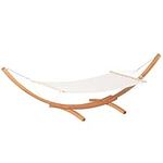 Outsunny Patio Hammock with Stand, Outdoor Arch Wooden Hammock Bed, Indoor Outdoor Use, White