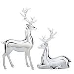 ESSECMBS 2PCS Reindeer Figurine Statue Silver Deer Sculpture Desktop Ornament Resin Elk Office Decoration Indoor Home Table Craft (Silver, 2Pcs)