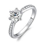 JewelryPalace Classic 1ct Cubic Zirconia Solitaire Engagement Rings for Women, 925 Sterling Silver 14K White Gold Plated Promise Ring for Her, Round Cut Simulated Diamond Anniversary Wedding RingsJ