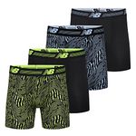 New Balance Men's Standard Performance 6" NO Fly Boxer Brief (4-Pack), Black/Azure Print/Black/Hi-Lite Print, Large