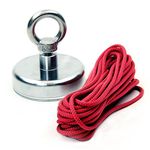 Ferrite Recovery Magnet with M10 Eyebolt and 10m Rope for Magnet Fishing, Recovery, Retrieval and Treasure Hunting - 80mm dia x 70mm tall - 60kg Pull - Pack of 10