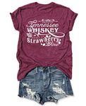 Country Music Cute Funny Graphic T Shirt Tops for Women Friend Tennessee Whiskey Strawberry Wine Tee Shirt Tunic (L, Red)