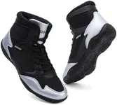 Wrestling Shoes Men Youth Boxing Shoes for Men Pro Wrestling Boots High Top Fitness Weightlifting Powerlifting Shoes Blacksilver