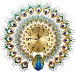 MAPPLE CREATION Large Peacock Wall Clock for Living Room Decor,Mid Century Decorative Big Peacock Wall Clocks Non-Ticking Silent Luxury Peacock Clock for Dining Room Bedroom