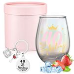 Radsocken 40th Birthday Gifts for Girls, Iridescent Stemless Wine Glasses, 40th Fabulous Pink Personalised Wine Glass for Women, Birthday Gifts for Women Funny Gifts for Friends