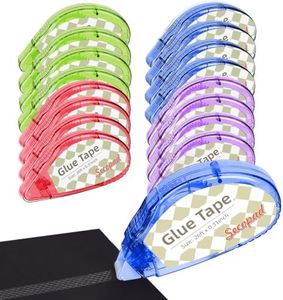 Secopad Scrapbook Tape, 16 Pack Double Sided Tape Roller for Crafts, Adhesive Glue Runner Scrapbooking Supplies Journaling School Office Teacher Supplies, 0.3IN x 26FT, Clear Colored Shell