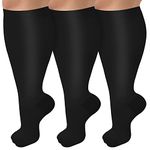 3 Pack Plus Size Compression Socks for Women & Men, 15-20mmHg Extra Wide Calf Knee High Stockings for Circulation Support